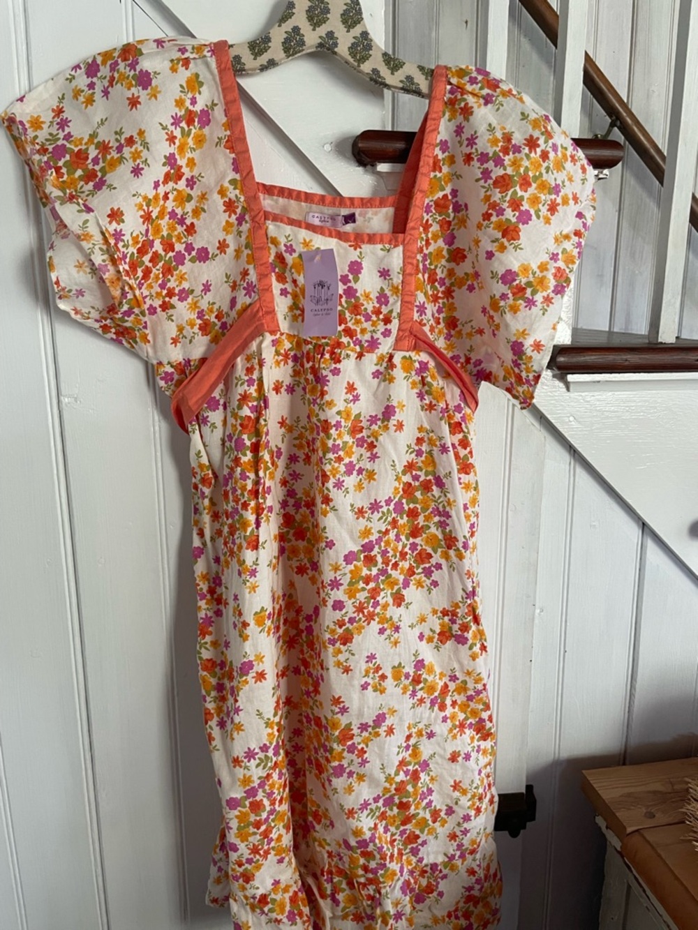 Calypso St. Barth White Dress with Orange, Pink and Yellow Floral Print - Picture 4 of 5
